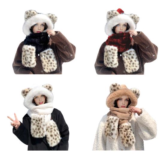 3 in 1 Winter Scarf Hat Knitted Windproof Warm Elastic Tiger Pattern Thermal Hat