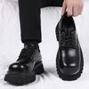 2025 New Men's Shoes Trendy Brand High-end Big Head Leather Shoes Black Low-top Martin Shoes Casual Platform Derby Shoes
