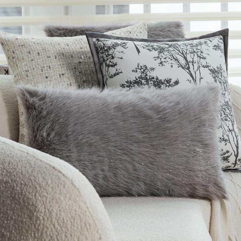 Gray Sofa Pillowcase Living Room Light Luxury High-end Waist Pillow Square Cushion Bedside Backrest Pillow Does Not Contain Core