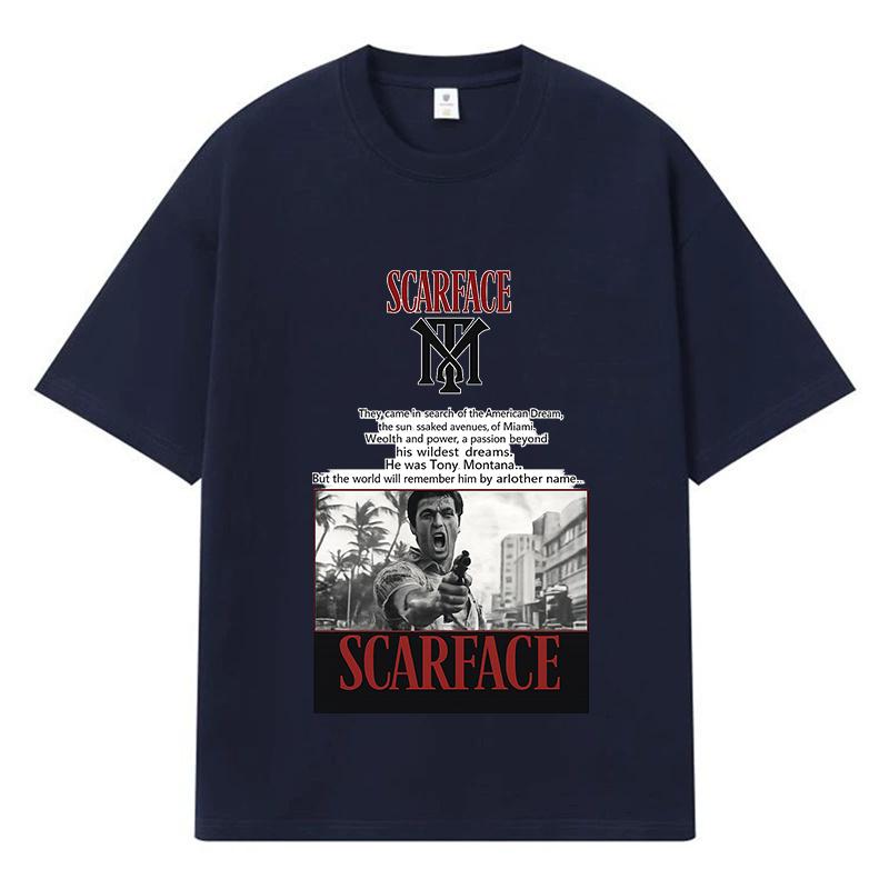 

2026 Scarface З принтом Графічний Вуличний одяг Y2k Харадзюку 100% Бавовна Футболка Повсякденна Оверсайз Літня Чоловіча Футболка XL Темно-синій