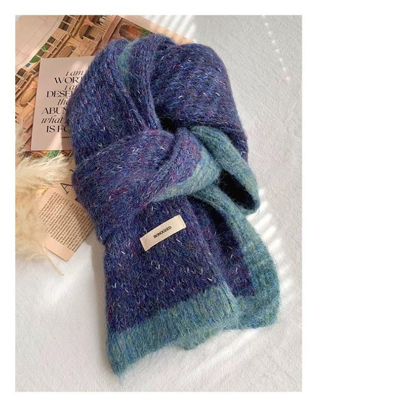 

Xiaoxiangfeng Color blocked Wool Scarf for Women Winter High End Thickened Warm Mohair Knitted Shawl Scarf for Students