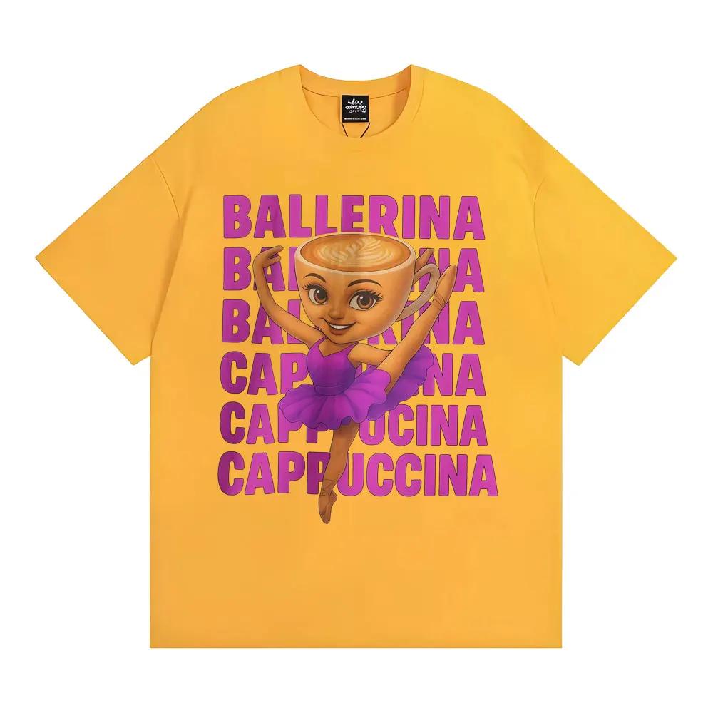 

Adorable and fun coffee ballerina cappuccino T-shirt fashionable and cute vintage cartoon T-shirt for womenloose and casual 4XL