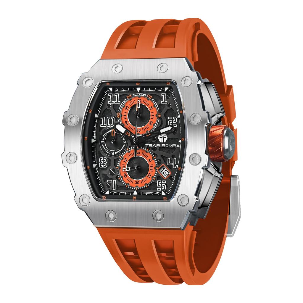 TSAR BOMBA Watch Skeleton Mechanical Automatic Watch Ceramic Japan Movement Tonneau Silicone Strap 50M Waterproof Luminous Luxury Wristwatch Business