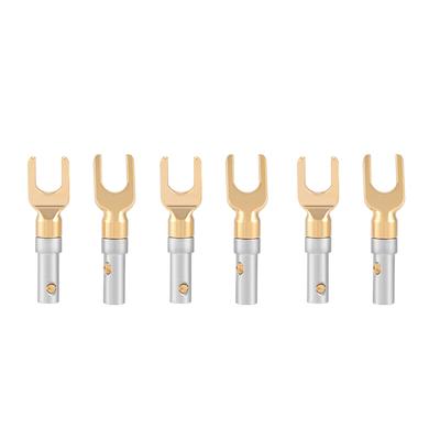 6 Pcs Gold Plated 4mm Banana U Fork Y Spade Plug Speaker Wire Connector Screw Type Solder Free
