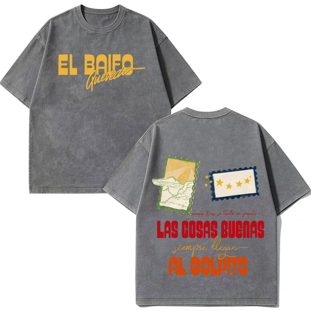 Quevedo El Baifo Album 2026 Tour Graphics Vintage Washed T Shirt Men Women Fashion Tshirt Shortsleeved Loose Cotton Tshirts