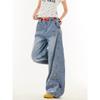 College style American retro cartoon jeans men and women loose couple straight washed wide-leg casual pants men