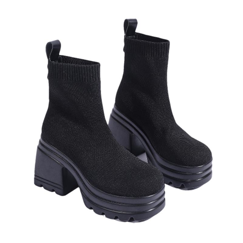 fashion Platform Women Thick Sock Bootsl Elegant High Heels Shoes Woman 2025 Trend Fashion Knitting Cozy Dress Ankle Boots Mujer Botas