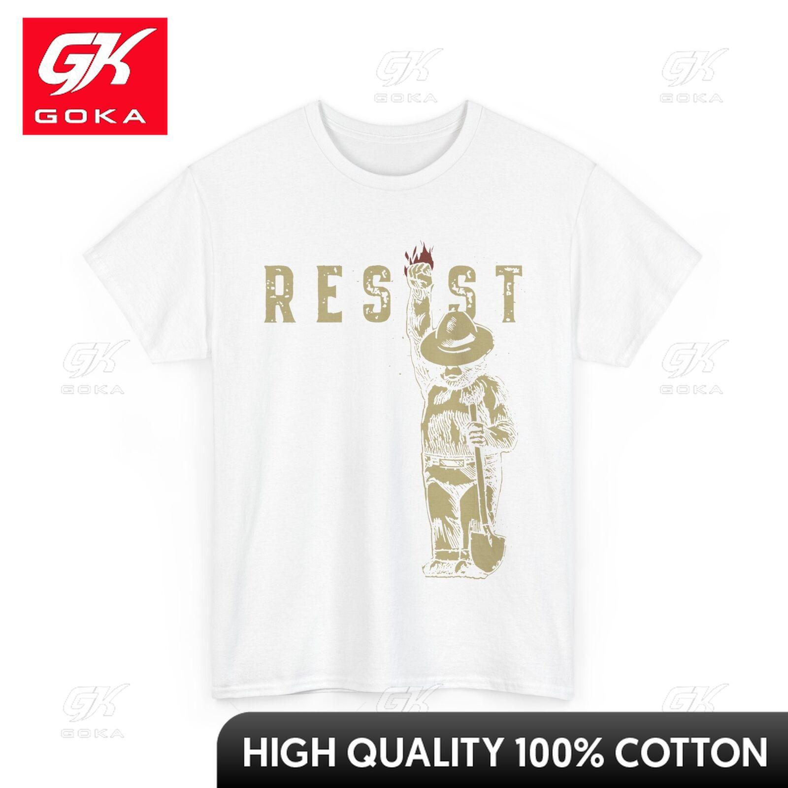 

Vintage Smokey The Resist Bear Womens Trendy Round Collar Graphic T Shirt Casual Streetwear S