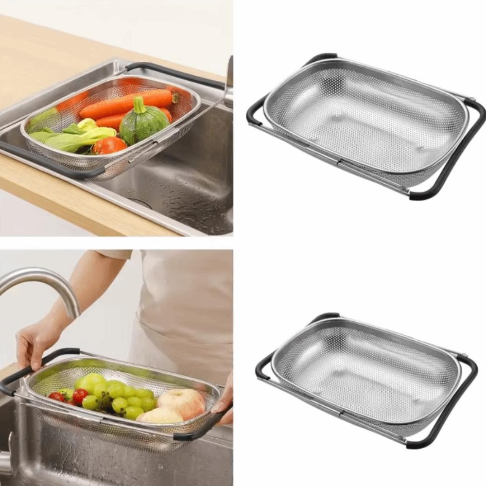 Scalable Sink Drain Basket Non-slip Handle Vegetables Draining Racks Strainer Basket  Pasta