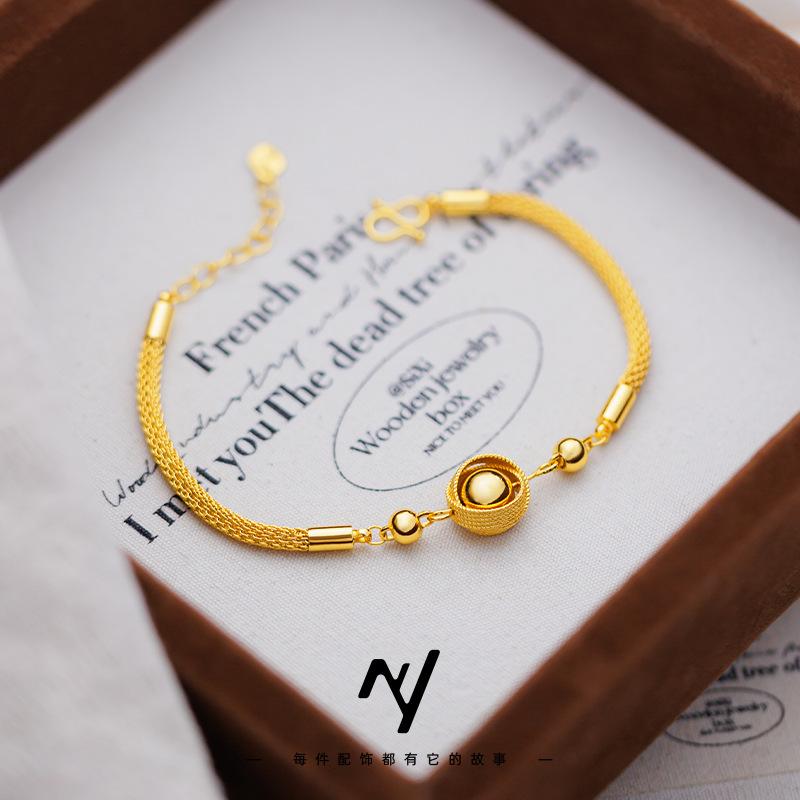 Palace Style 9999 24K Real Gold Braided Bird's Nest Transportation Bead Bracelet for Women 18k Gold Fashion High-end