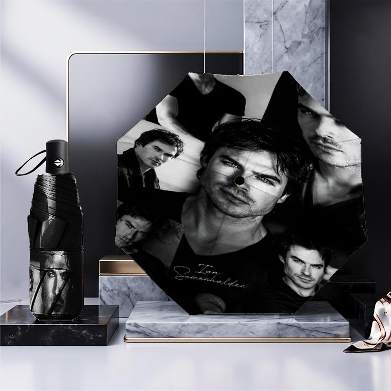 Damon Salvatore Romance Umbrella Folding umbrella, automatic umbrella 8-Frame for Travel, camping Use Gift for Halloween Christmas