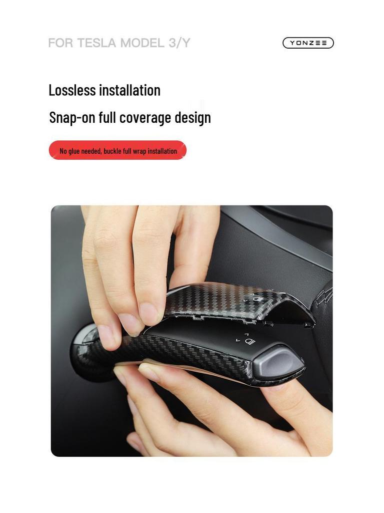 Tesla Model 3/Y Carbon Fiber Gear Lever Cover & Steering Column Handle Decor Patch.