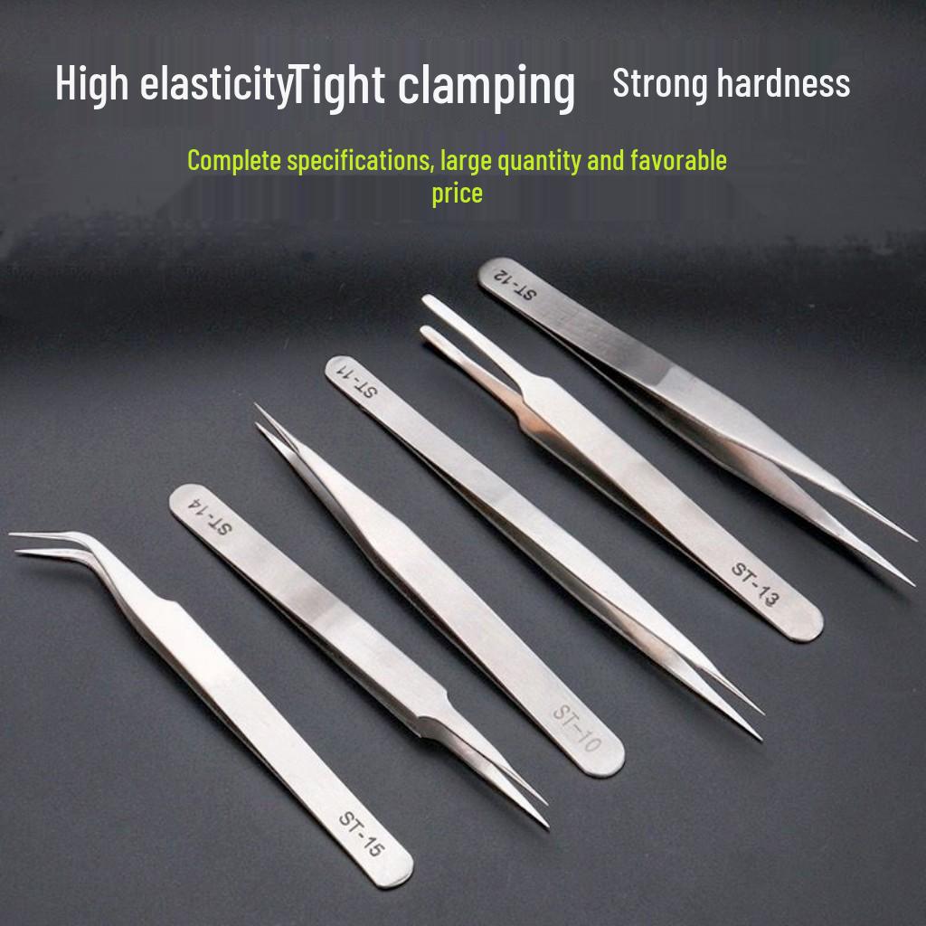 1.5mm Thick Stainless Steel Precision Tweezers with Bent Tip for Hair Plucking and Eyelash Curling