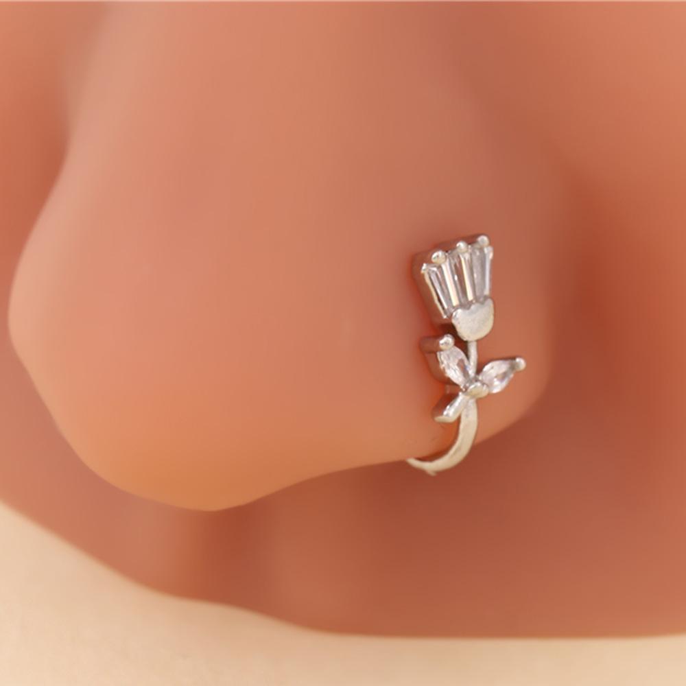 Personalized Non-Perforated U-Shaped Nose Stud, Simple Light Luxury, Exquisite Diamond-Encrusted Tulip Flower Nose Clip