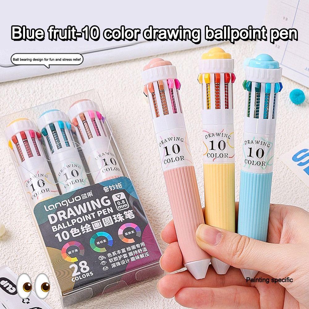 3Pcs Creative 10 Color Ballpoint Pen 0.8mm Colorful Drawing Ballpoint Pen Mechanical Press Pen Student Gifts
