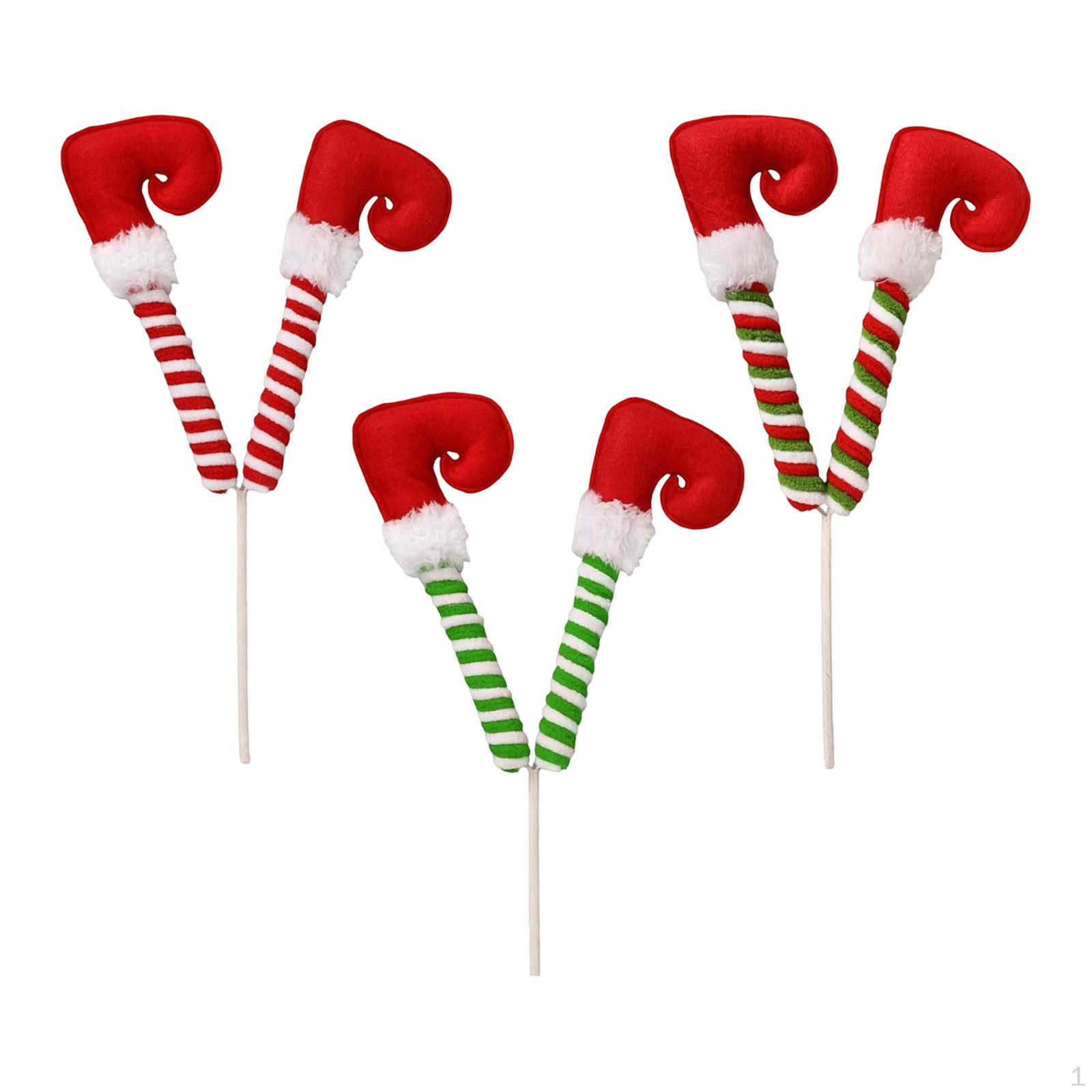 

3x Elf Leg Pick Christmas Tree Decorations Feet Indoor Outdoor Stuffed Toppers for Winter