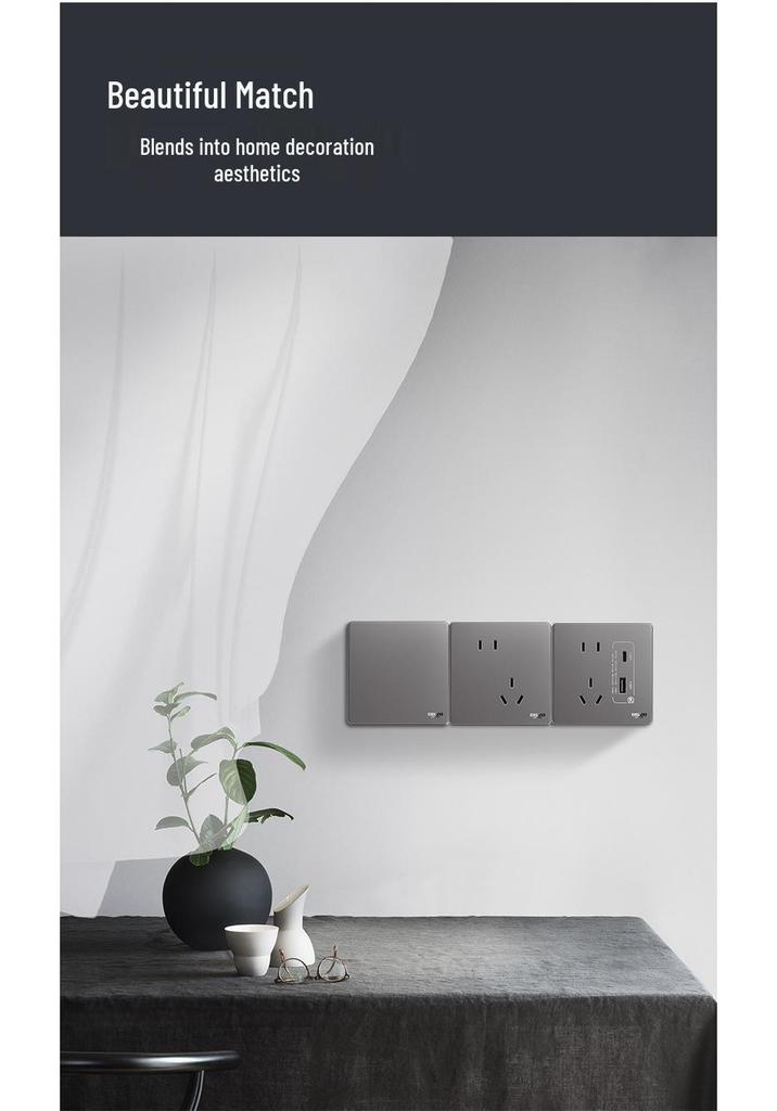 DELIXI 16A Wall Switch Socket for Air Conditioner & Computer, Household Panel, 86 Type, Starry Sky Gray.