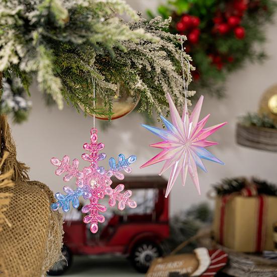 Winter Acrylic Christmas Ornaments Colorful Snowflake Ballerina Dancer Feather Hanging Ornaments