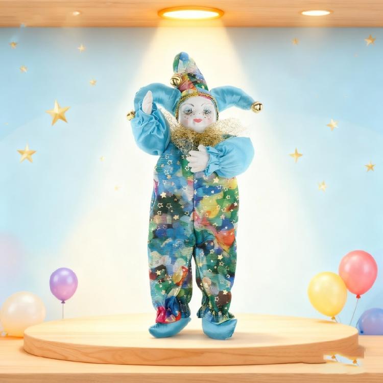 Handcrafts Ceramic Clown Doll with Vibrancy Costume Poseable Design Decorative Figure Doll For Holiday Office Decoration