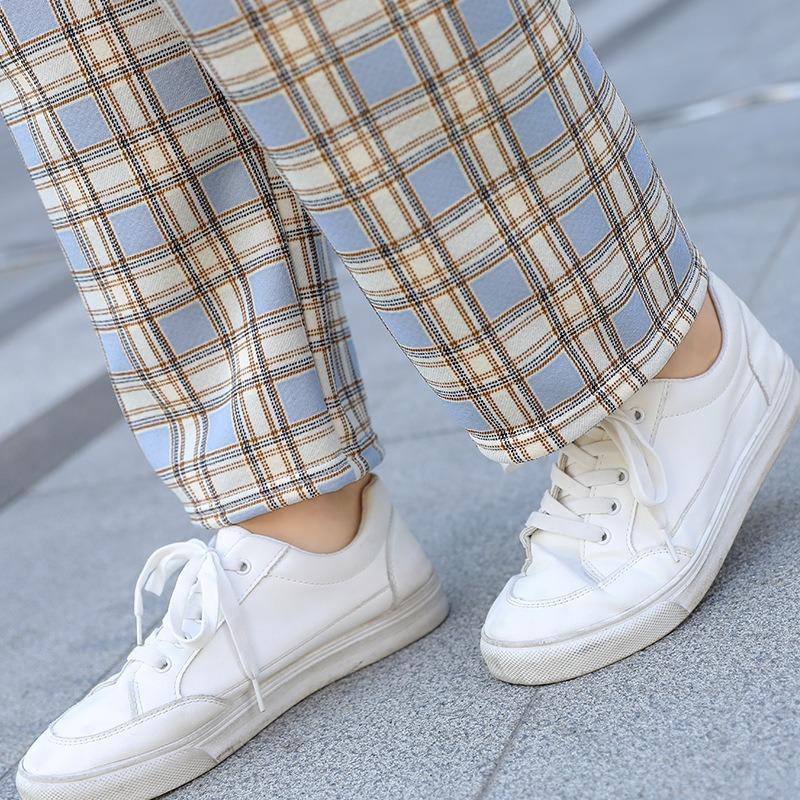 Plaid pants women's summer thin high waist drape loose narrow straight pants thin wide leg pants small casual pants
