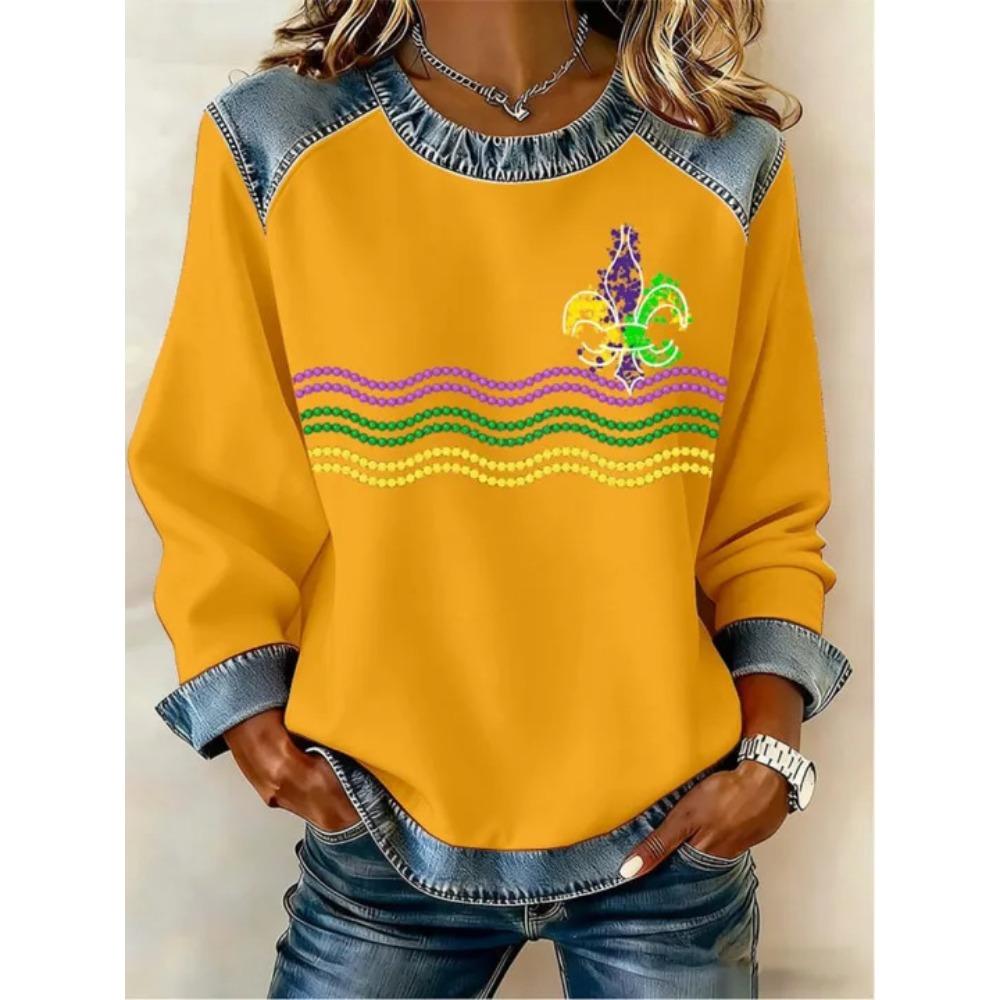 Autumn Fashionable Comfortable Casual Versatile Loose Women's Multi Color Printed Round Neck Long Sleeved T-Shirts
