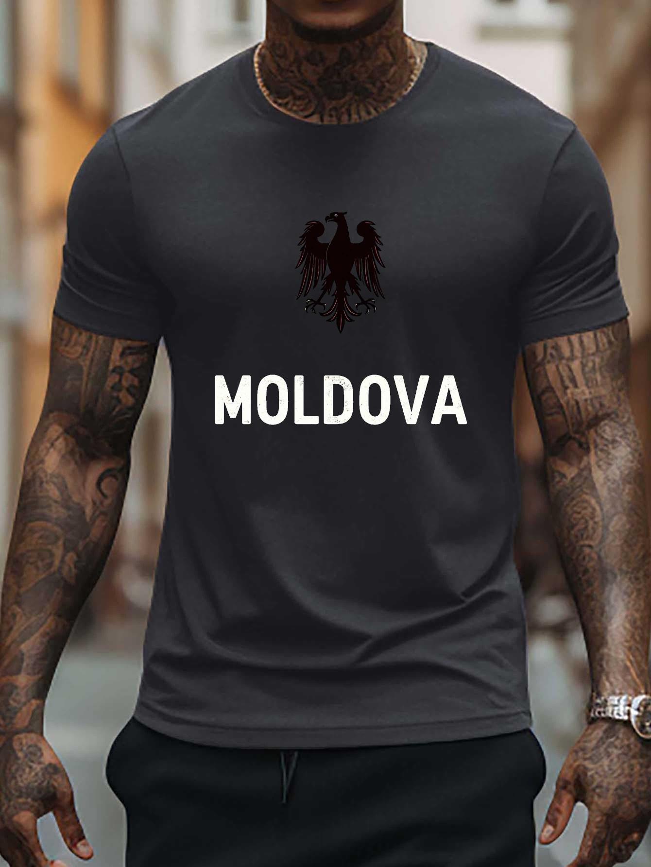 

Moldova Tricolor Flag Emblem T-shirt - Plus Size Breathable 100% Polyester Short Sleeve Round Neck Casual Summer Tee M