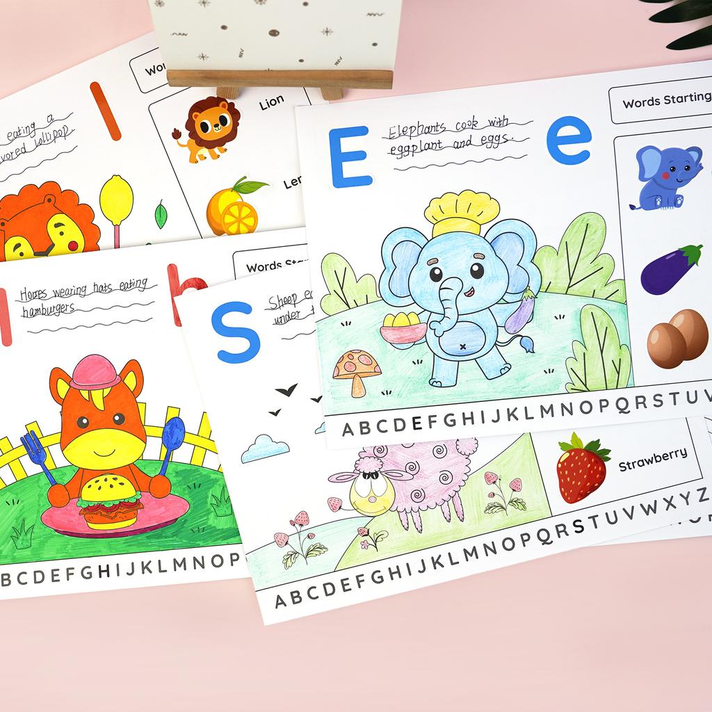 Children's Alphabet Exercise Book Coloring Book, 25 Drawing Stickers for 3-6 Years Old, DIY Coloring Book