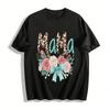 Leopard Print Pearl MAMA Floral Bow Graphic Casual T-Shirt Pure Cotton T-shirt