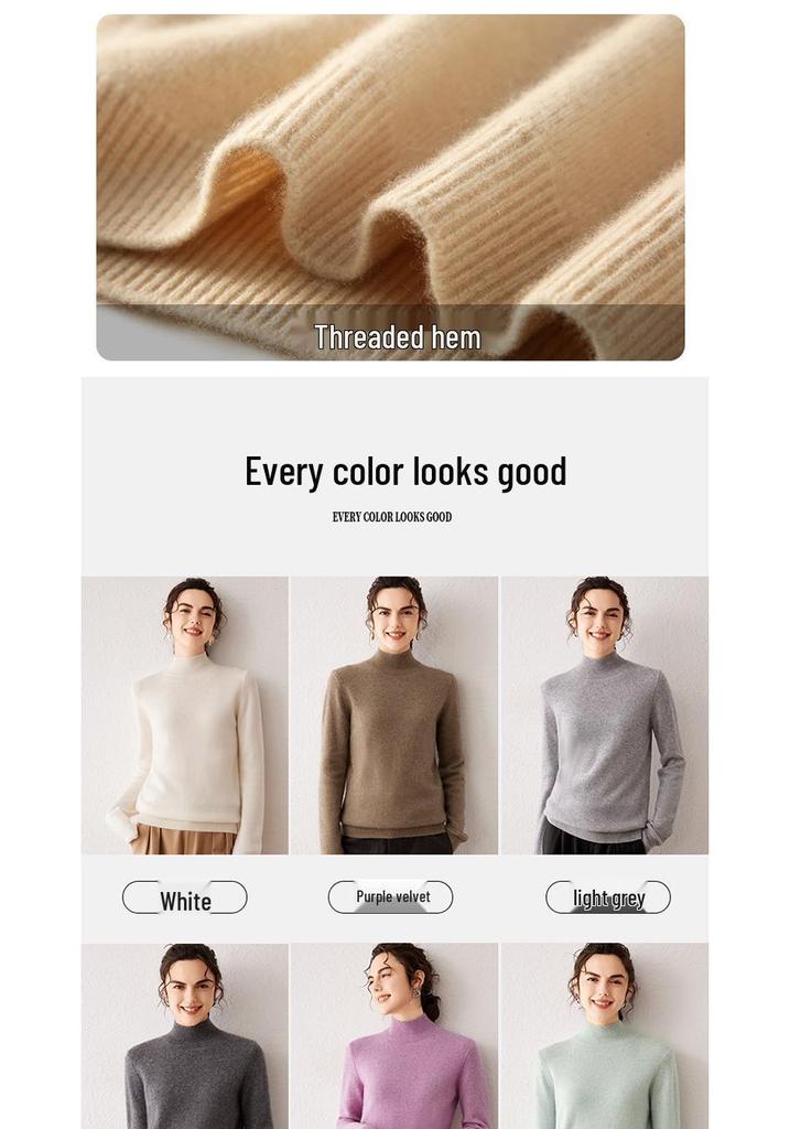 Women's Cashmere Knit Long Sleeve Base Layer Top - Warm, Loose, and Versatile for Autumn/Winter