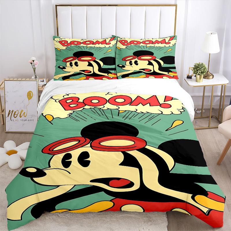 3pcs Mickey Mouse Printed Bedding Set, Breathable And Soft, Machine Washable, Christmas Gift, Suitable for Bedroom Decoration, 101
