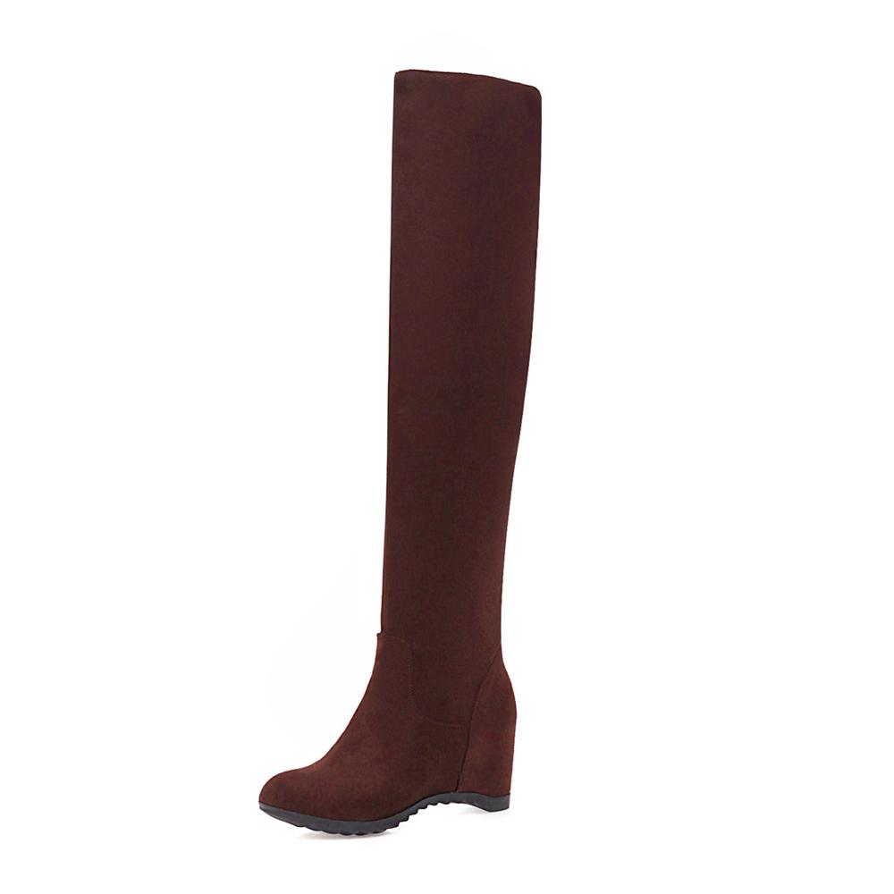 

Fashion Women Over The Knee Boots Height Increasing Heels Slim Long Boots Black Brown Wine red Flock Lady Winter Shoes Big Size 33-44 34 коричневый