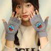 Winter Cycling Cold-proof and Warm Flip-top Plush Female Cute Student Japanese Half-finger Cotton Halloween Luminous Gloves Winter
