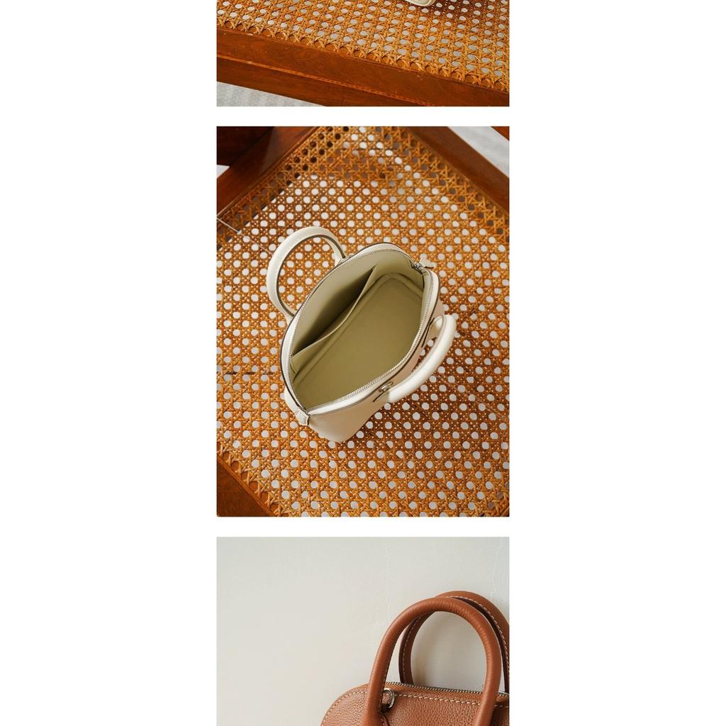 First Layer Cowhide Handheld Women's Bag, High-end Niche Design, Shell Bag, Simple and Versatile Mini Messenger Bowling Bag