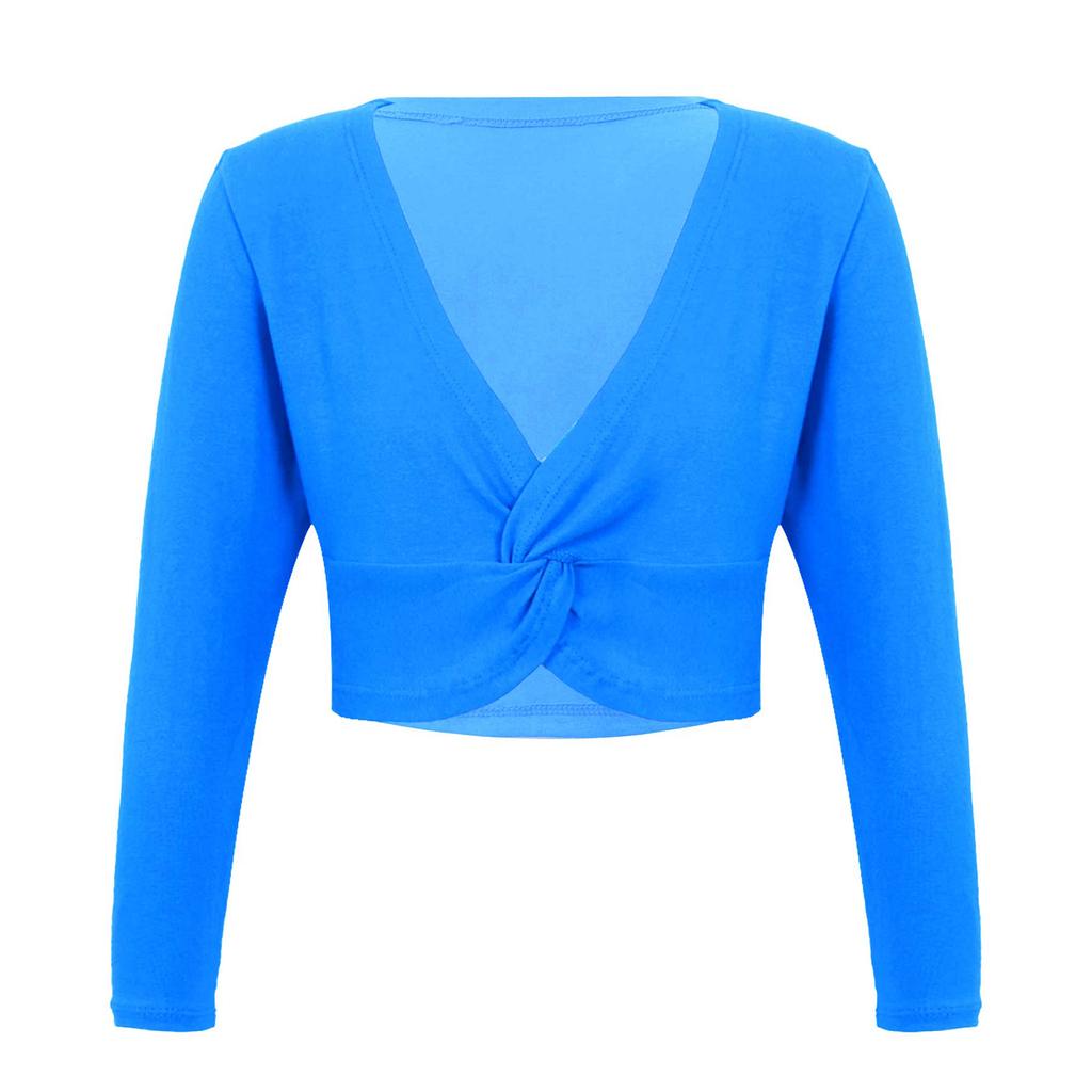 Mädchen Langarm V-Ausschnitt Knoten vorne Einfarbig Tanzjacke Langarm Warmes Ballettanzug