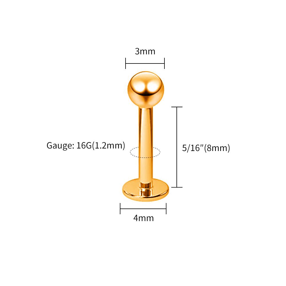 10pcs/lot Right Grand ASTM F136 Titanium Internal Threaded Labret Stud Body Piercing 3mm Ball Labret Monroe Lip Ring for Women