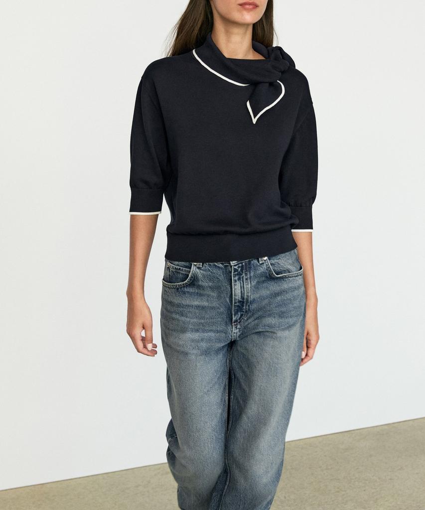 Masimodutti 100% Cotton Knit Sweater With Scarf Detail