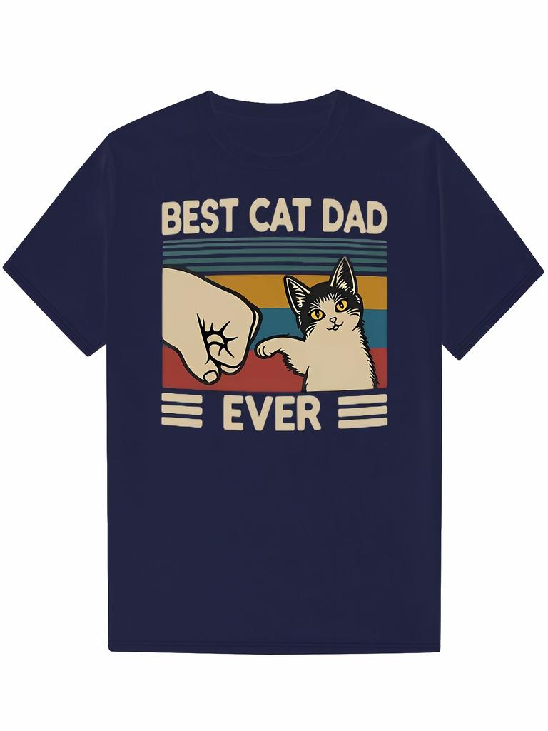 Summer Men's Funny Cat Letter Printed Round Neck Short Sleeved Casual Outdoor High-quality Daily Pure Cotton T-shirt