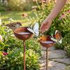 Freestanding Rusty Metal Bird Feeder Ground Insert Vintage Iron Bird Bath Feeder Rustproof Handmade Butterfly Bath Bowl