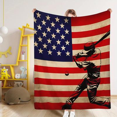 Baseball Player's National Flag Pattern Flannel Printed Blanket Suitable for All Seasons for Living Room Office Sofa and Travel