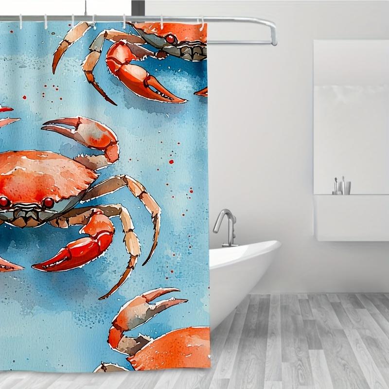 Turquoise & Red Crab Shower Curtain - 71x71 Inch, Includes 12 Hooks, Durable Polyester, Perfect for Bathroom & Summer Home Decor
