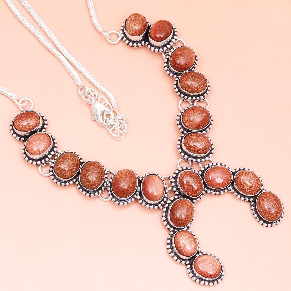 Necklace Red Sunsitara Gemstone Ethnic Style Silver Jewelry 18-20''
