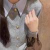 Gray Collared Two-Piece Style Knit Cardigan - Women's Petite Slim Fit Sweater for Spring and Autumn