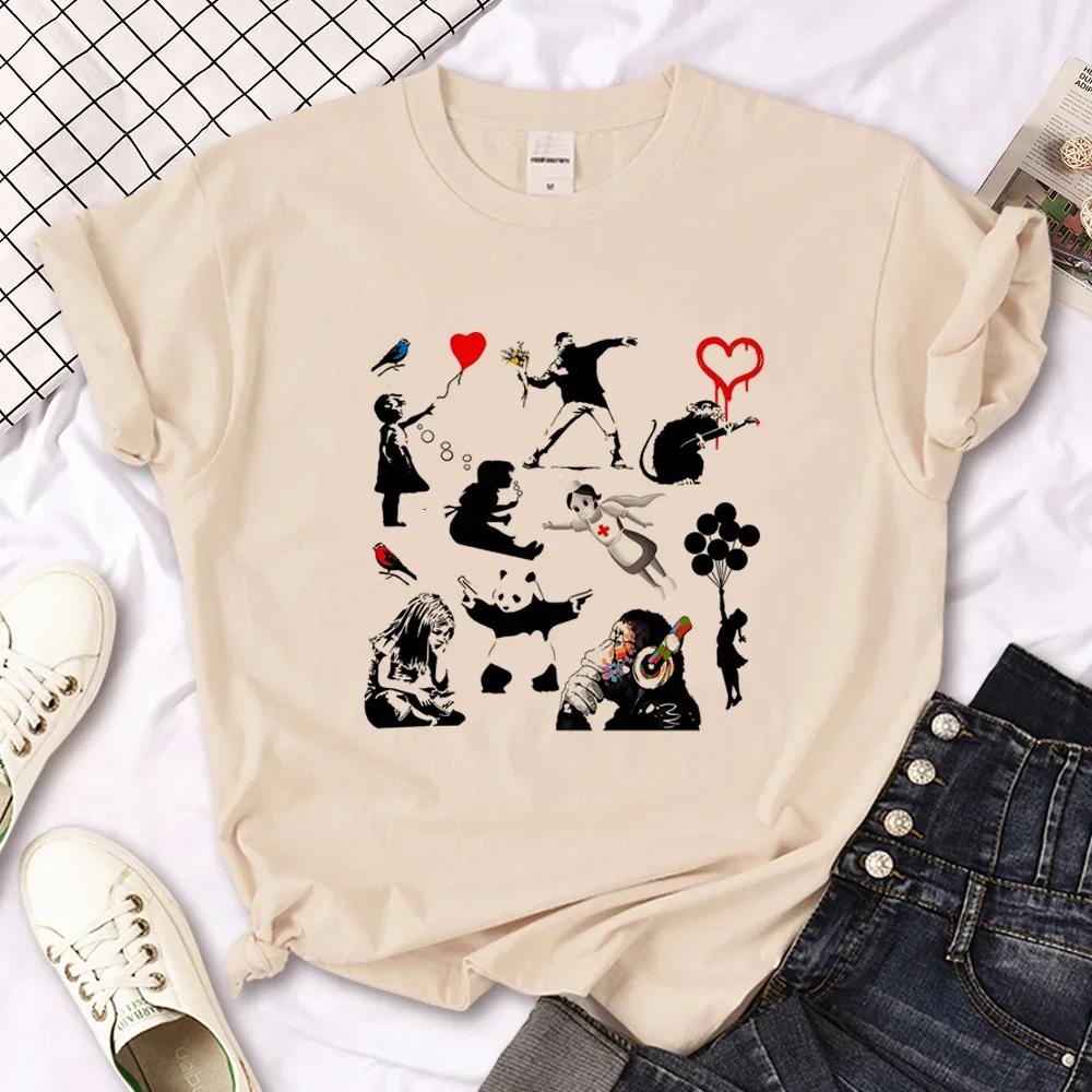 

Khaki Banksy T-shirt Women s Top Japanese Women s Street Clothing Pattern Clothing M