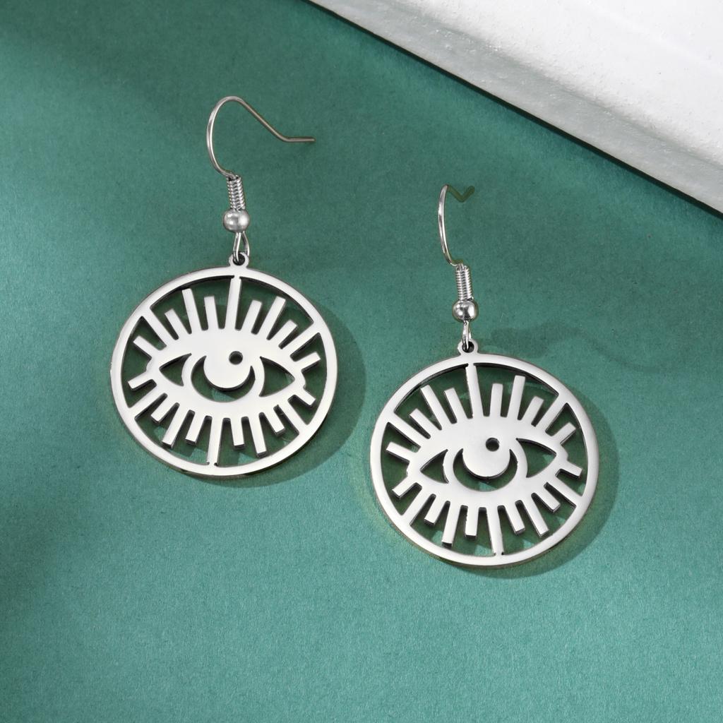 LIKGREAT Gothic Evil Eye Earring Stainless Steel Sun Eyes Drop Hoop Earrings Punk Hiphop Jewelry Amulet Gift for Women