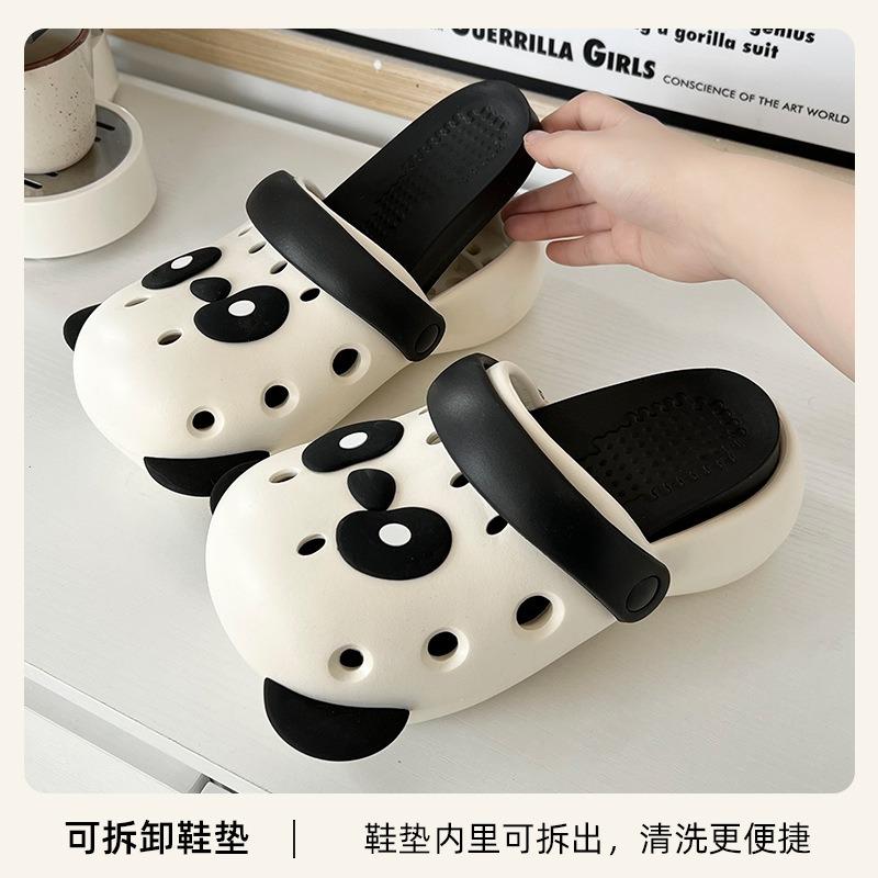 Cartoon hole shoes female summer cute panda outdoor wear parent-child non-slip soft sole two wear bag head cool slippers