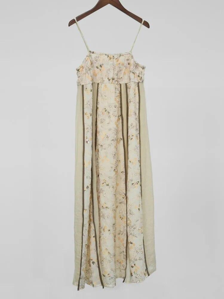 

Johnature женское винтажное платье с цветочным принтом без рукавов в китайском стиле с разрезом вырезом летнее лоскутное женское платье высокого качества L светло-желтого