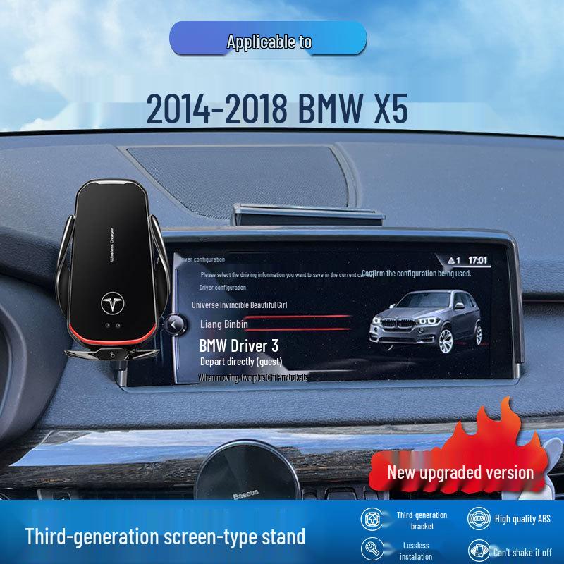 Soporte de teléfono con carga inalámbrica para BMW X5 (2014-2023) con Navegación de Modelo de Pantalla.