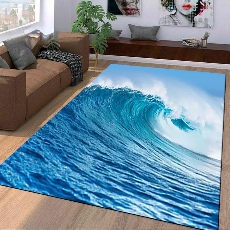 Ocean Wave Printed Carpet for Bedroom Living Room Home Decor Rug Suitable for use as an anti-slip for living room bedroom sofas