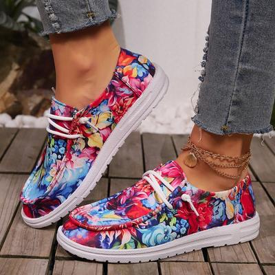 Große Größe neue Mode Canvas Schuhe bedruckt runde Zehenpartie Schnürung vorne Farbe Damen Ein-Pedal Slipper