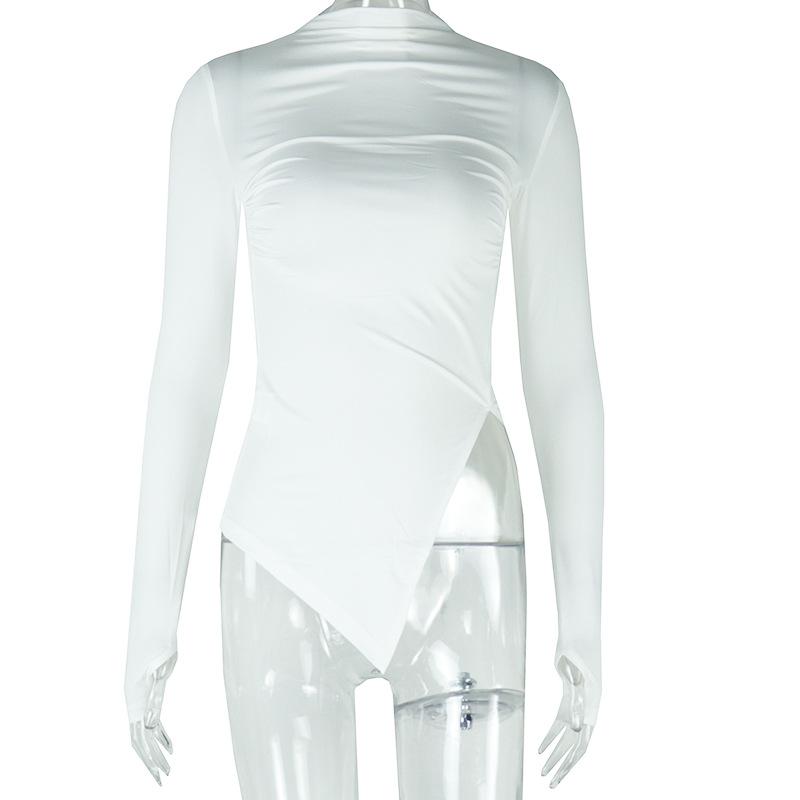 

Женский обтягивающий свитер с круглым вырезом, однотонная футболка с длинным рукавом и складками, нестандартной формы M белый